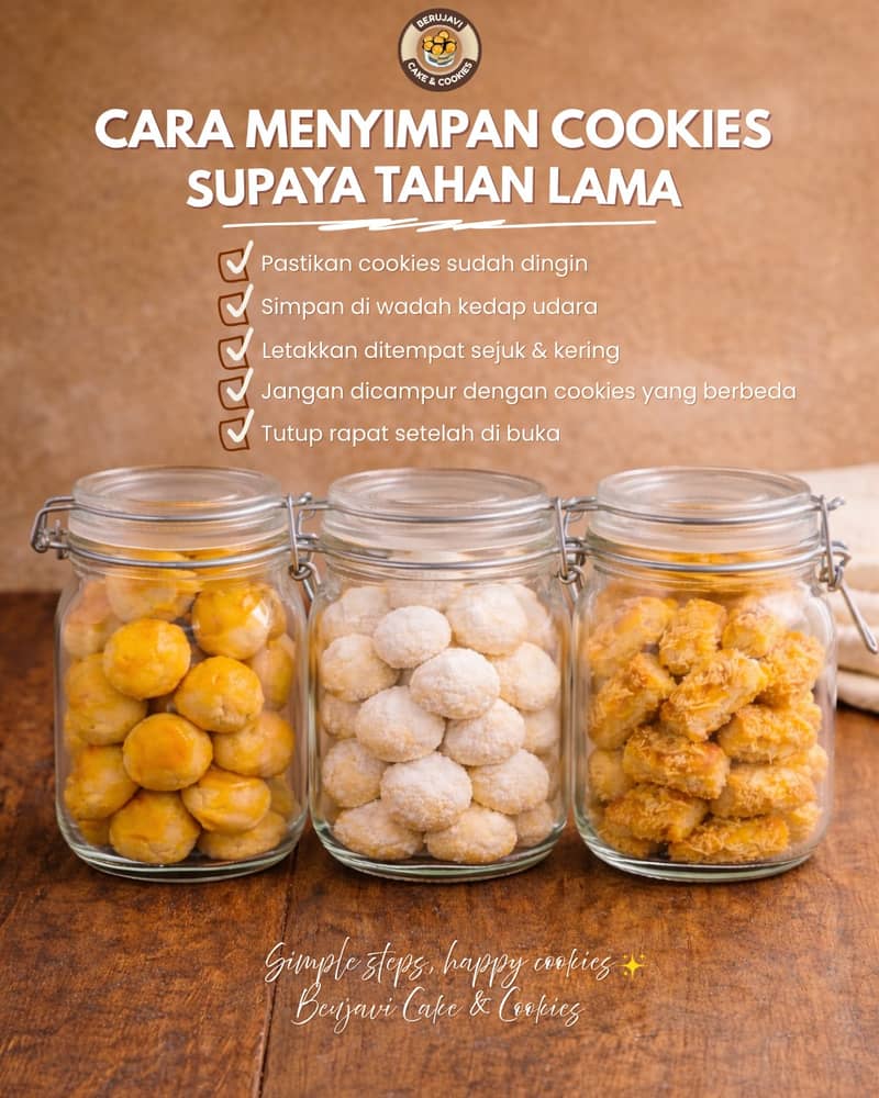 Mimin mau kasih tau nii guyss!!!
Cookies enak itu bukan cuma soal rasa, tapi juga cara menyimpannya 🍪✨
Supaya tetap renyah, wangi, dan tahan lebih lama, jangan asal simpan ya!
Mulai dari pastikan cookies sudah dingin, simpan di wadah kedap udara, sampai letakkan di tempat yang sejuk & kering—hal kecil tapi pengaruhnya besar 🤎
Karena cookies yang disimpan dengan benar = kualitas rasa yang tetap terjaga 🤍
Di Berujavi Cake & Cookies, kami selalu percaya kalau cookies bahagia datang dari perhatian kecil di setiap langkahnya ✨
Simple steps, happy cookies 🍪💫
#BerujaviCakeAndCookies #TipsCookies #CookiesLovers #HomemadeCookies #CookiesTahanLama #InfoBerujavi #SweetTips